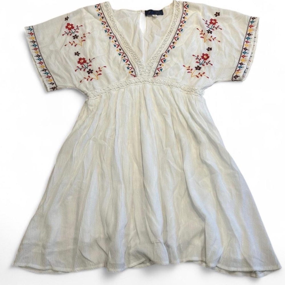 Blue Rain A-Line Dress Women's M White Floral Cottagecore Hippie Festival fairy